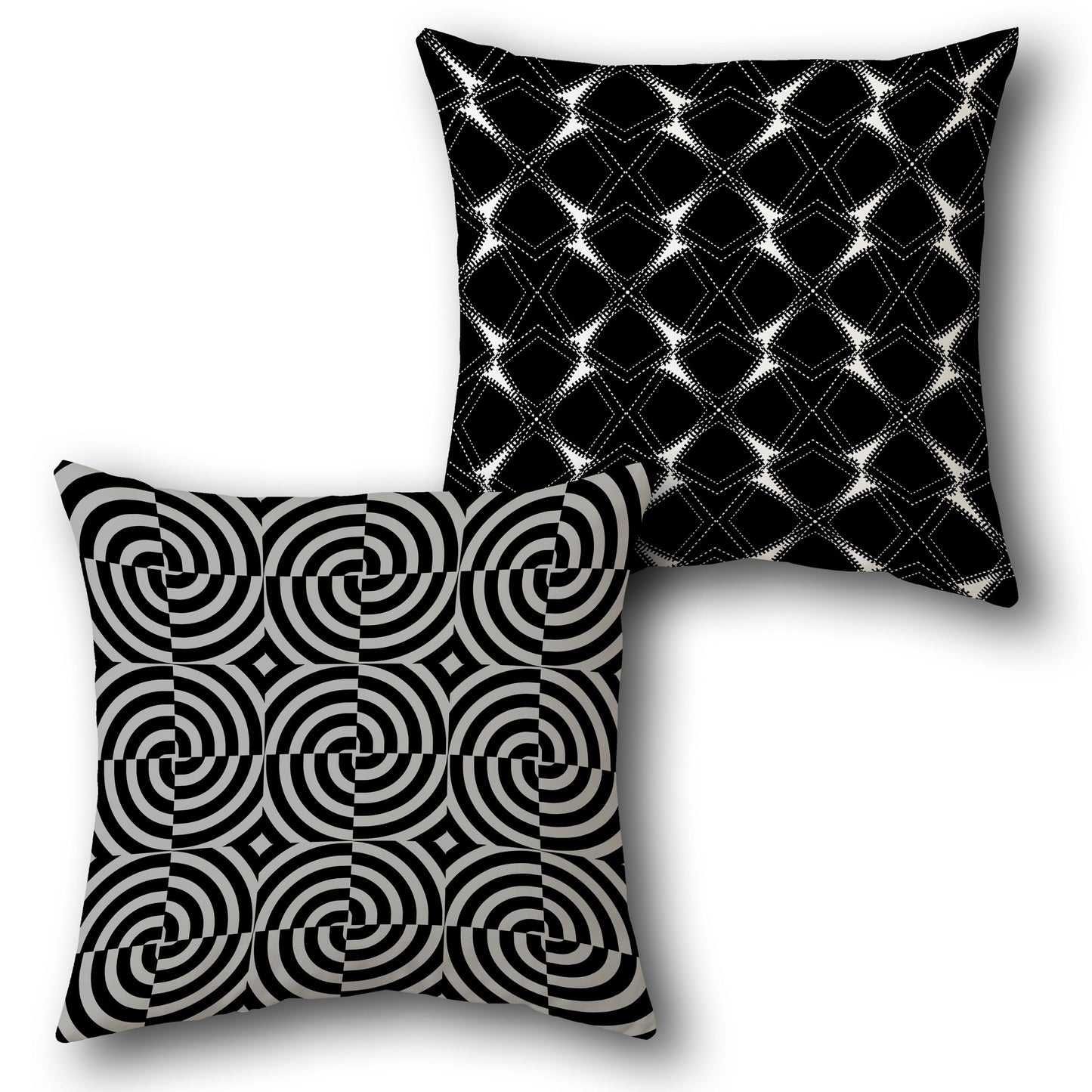 Black White Spiral Diamond Cushion (Front & Back)