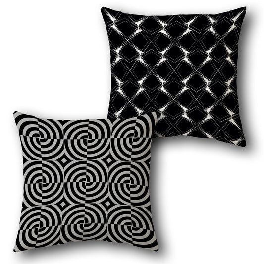 Black White Spiral Diamond Cushion (Front & Back)