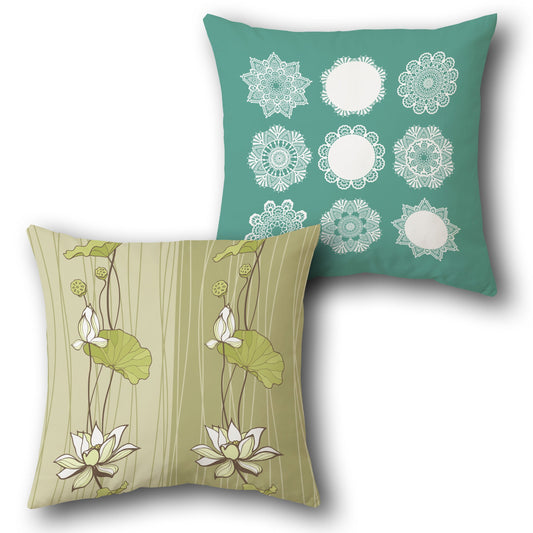 Teal Green Lotus Mandala Cushion (Front & Back)