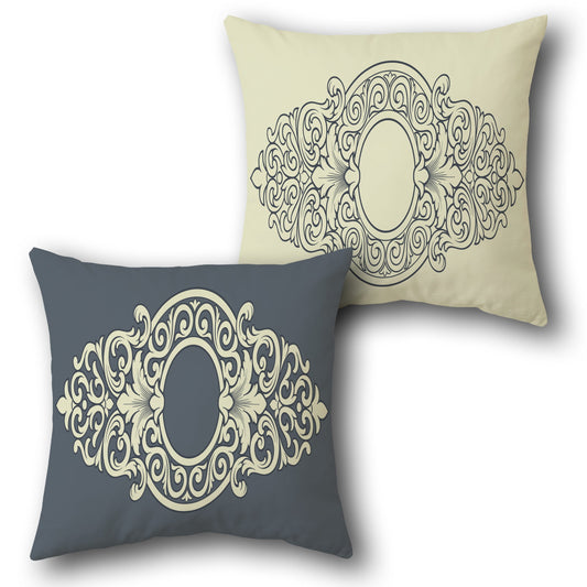 Blue Cream Ornate Frame Cushion (Front & Back)