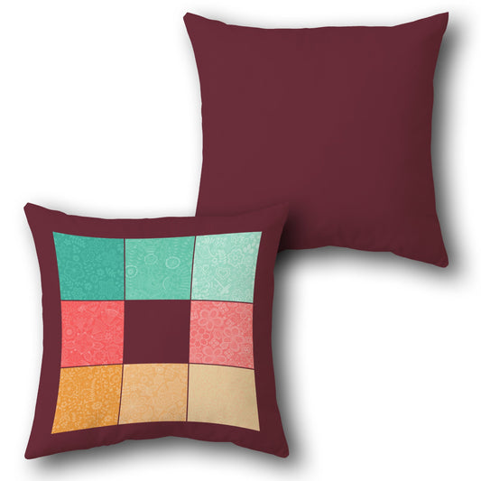 Maroon Teal Pink Patchwork Cushion (Front & Back)