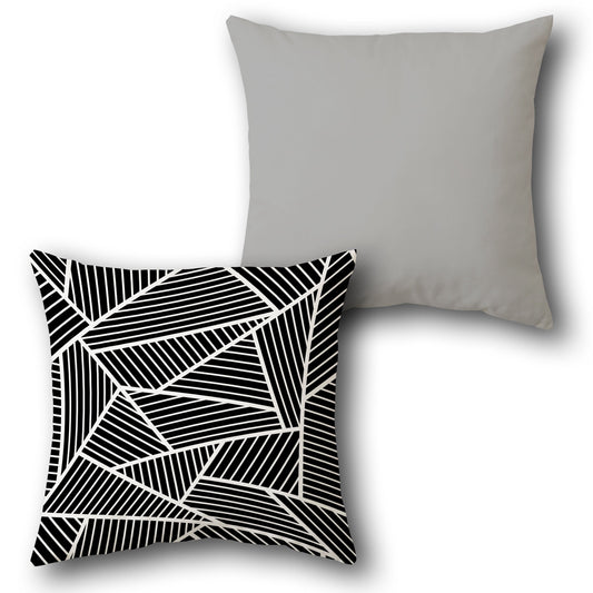 Black White Striped Geometric Cushion (Front & Back)