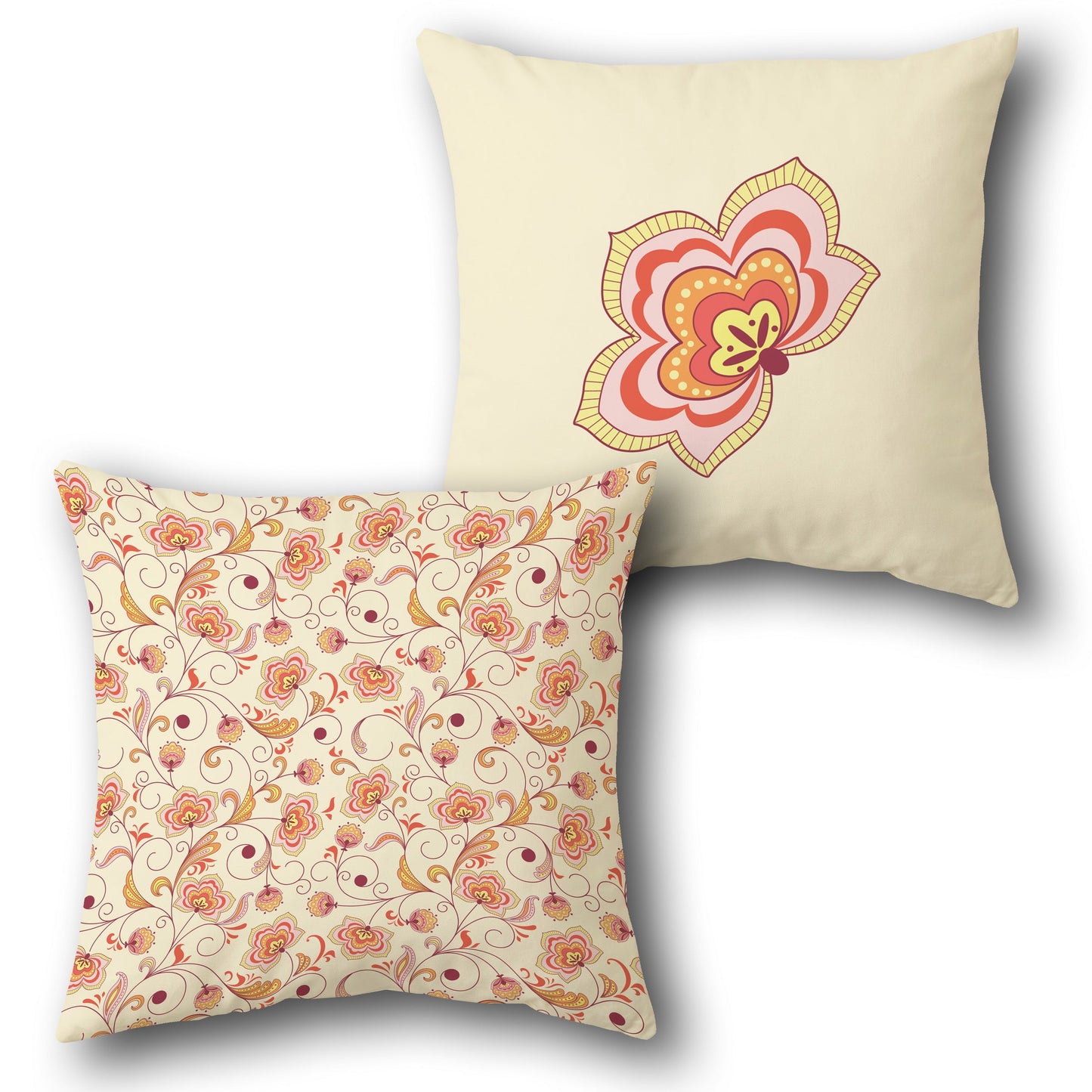 Cream Multicolor Floral & Cream Butterfly Double-Sided Cushion