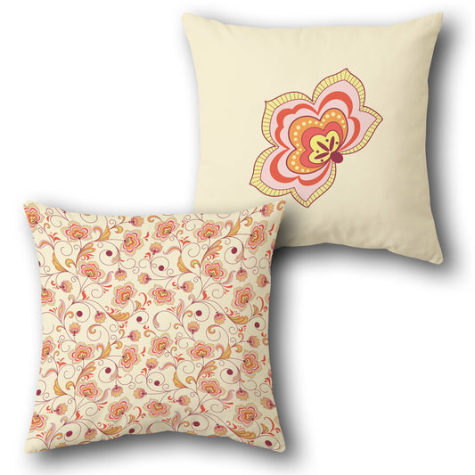 Cream Multicolor Floral & Cream Butterfly Double-Sided Cushion