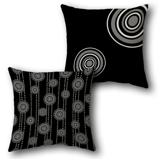 Black White Concentric & Black Gray Ripple Double-Sided Cushion