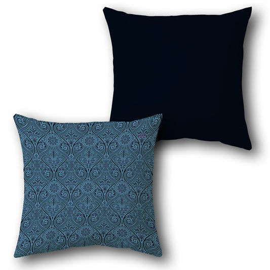 Ornate Pattern & Solid Double-Sided Cushion (Front & Back)