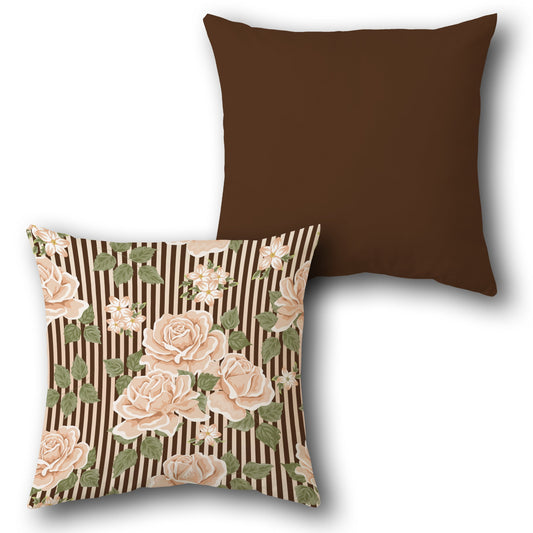 Rose Stripe & Solid Double-Sided Cushion (Front & Back)