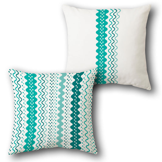 Teal Wave Dots Cushion (Front & Back)
