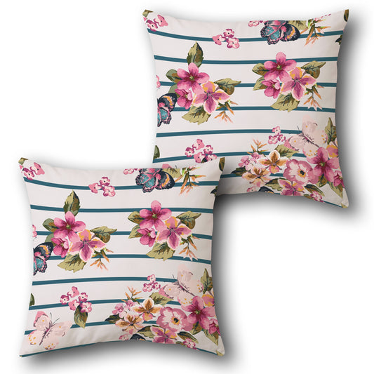 Striped Floral Cushion (Front & Back)