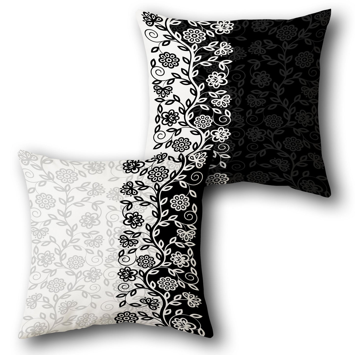 Monochrome Floral Elegance Cushion (Front & Back)