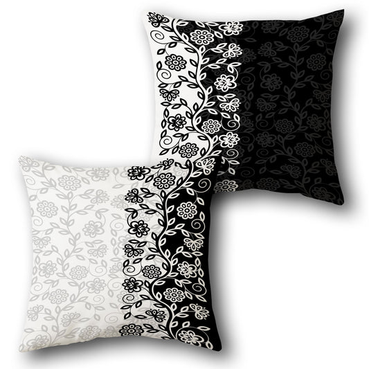 Monochrome Floral Elegance Cushion (Front & Back)