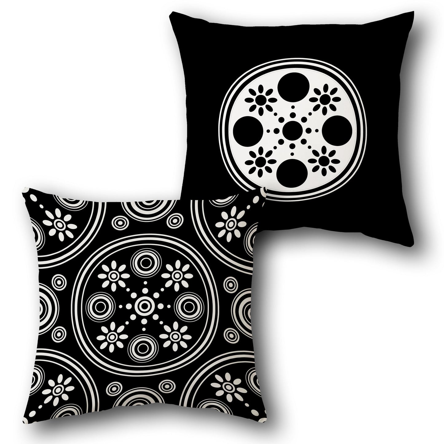 Black Mandala Bloom Cushion (Front & Back)