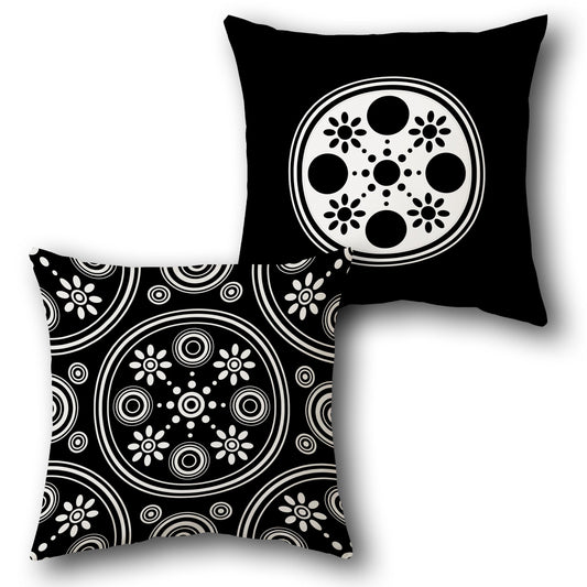 Black Mandala Bloom Cushion (Front & Back)