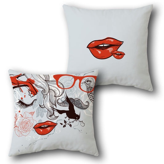 Gray Artistic Lips Cushion (Front & Back)