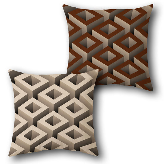 Beige 3D Cube Illusion Cushion (Front & Back)