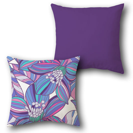 Purple Blue Pink Floral Burst Cushion (Front & Back)