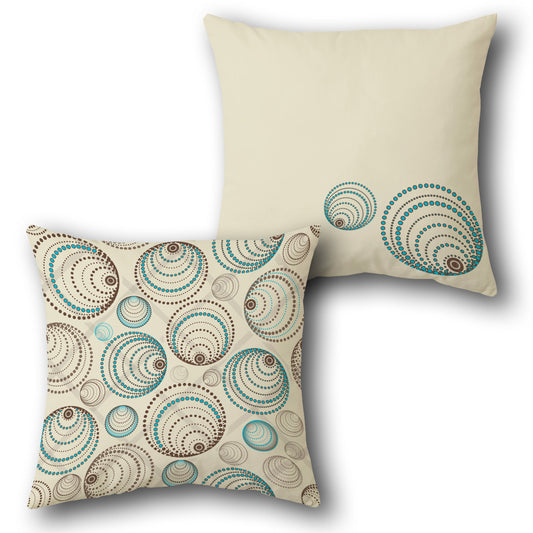 Blue Beige Spiral Dots Cushion (Front & Back)