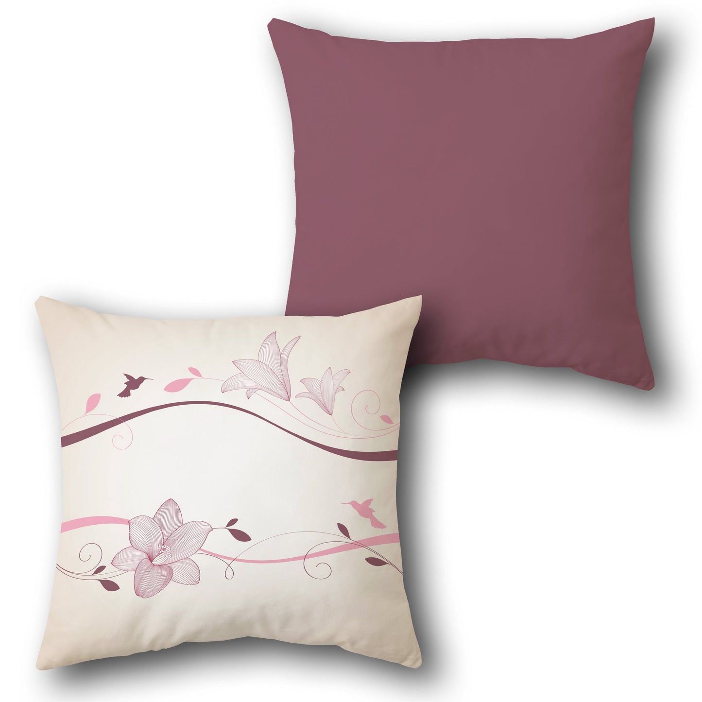 Beige Purple Floral Serenity Cushion (Front & Back)