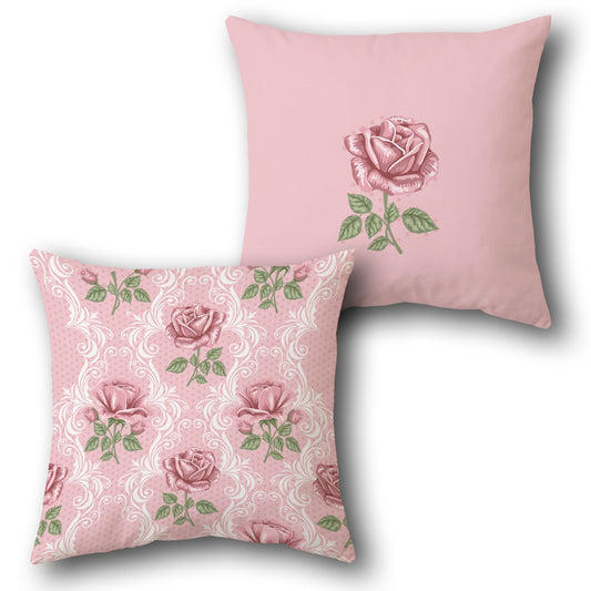 Pink Green Classic Rose Cushion (Front & Back)