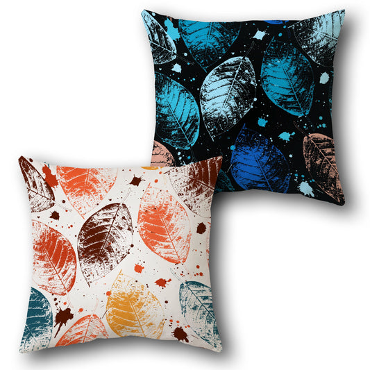 Blue Black Leaf Splash Cushion (Front & Back)