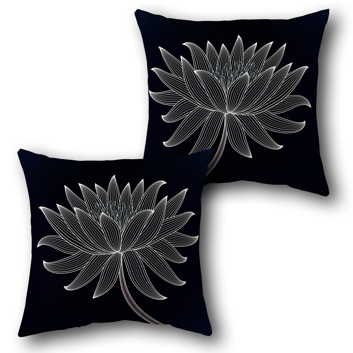 Black and White Lotus Bloom Cushion (Front & Back)