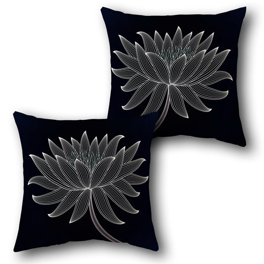 Black and White Lotus Bloom Cushion (Front & Back)