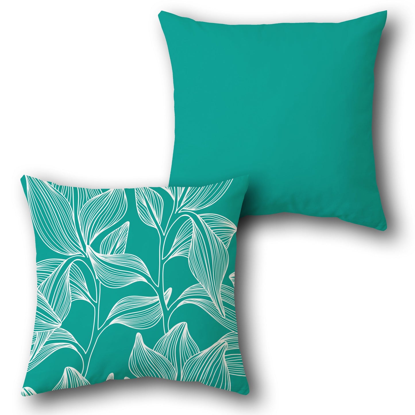 Teal and White Leafy Grace Cushion (Front & Back)