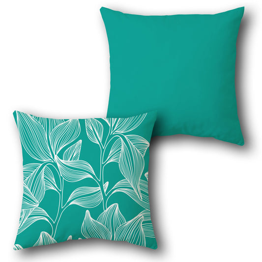 Teal and White Leafy Grace Cushion (Front & Back)