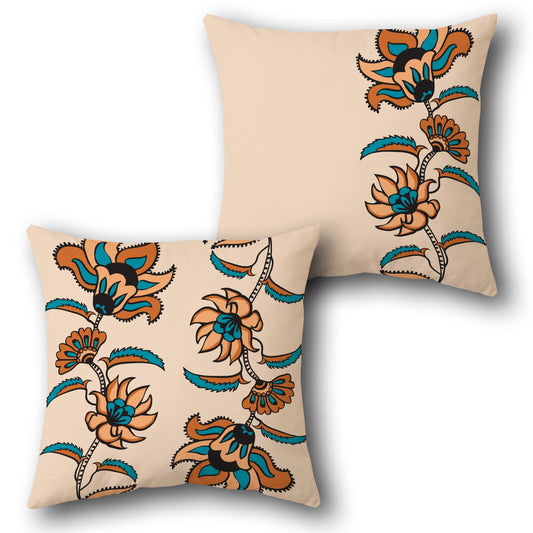 Teal-Orange Traditional Floral Cushion (Front & Back)