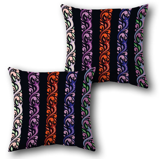 Black and Multicolor Ornate Stripe Cushion (Front & Back)