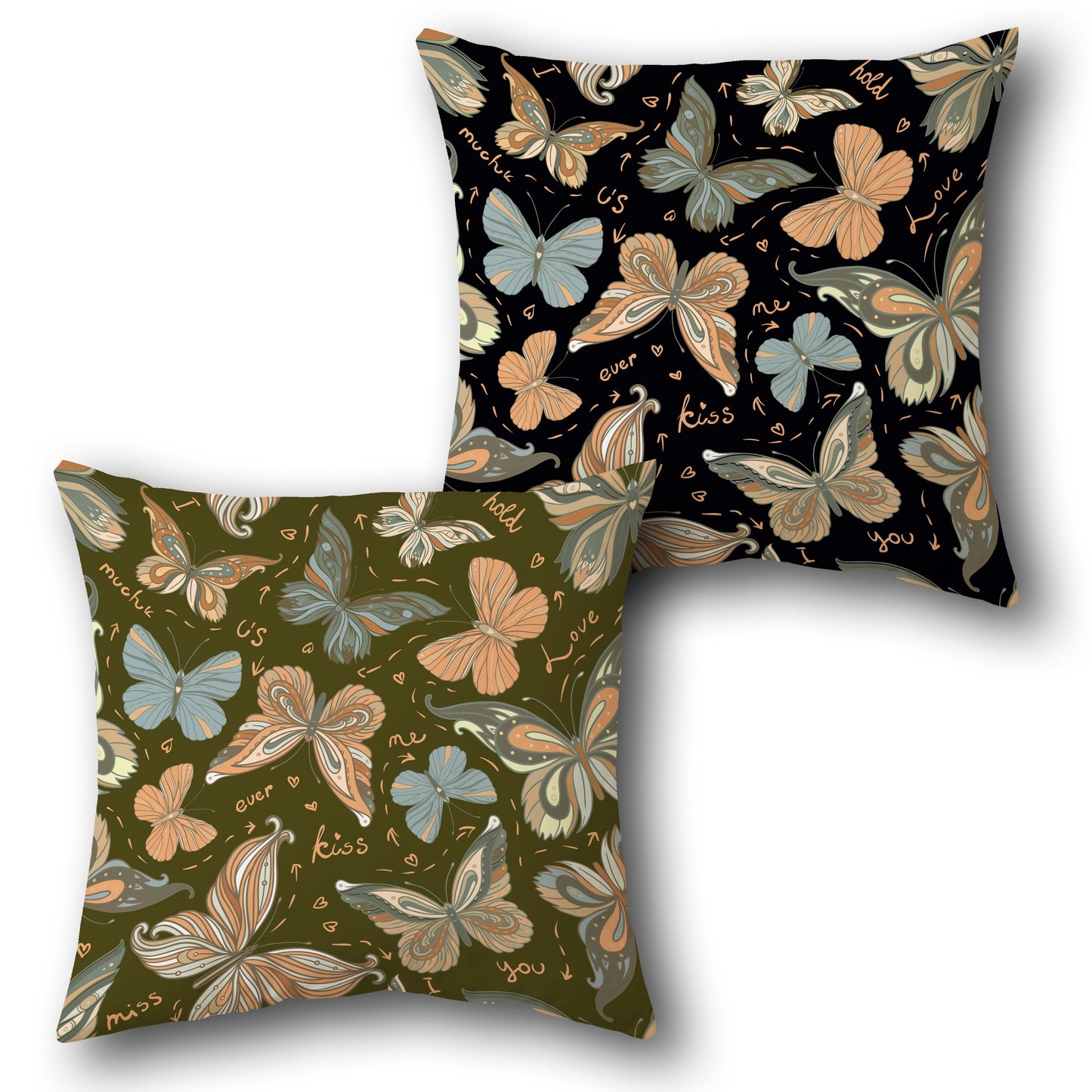 Green and Black Butterfly Romance Cushion (Front & Back)