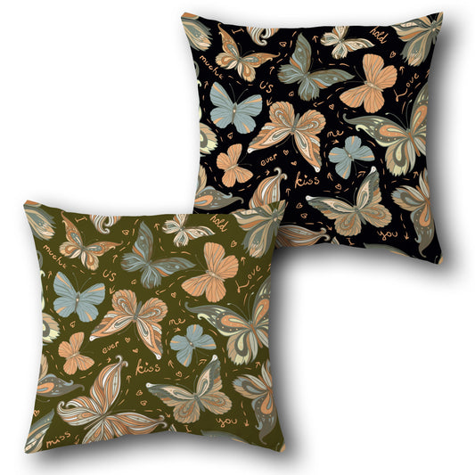 Green and Black Butterfly Romance Cushion (Front & Back)