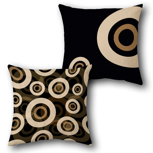 Black and Beige Concentric Circle Cushion (Front & Back)