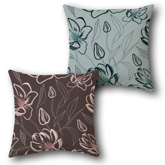 Brown and Teal Floral Harmony Cushion (Front & Back)