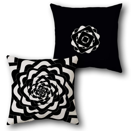 Black and White Geometric Petal Cushion (Front & Back)