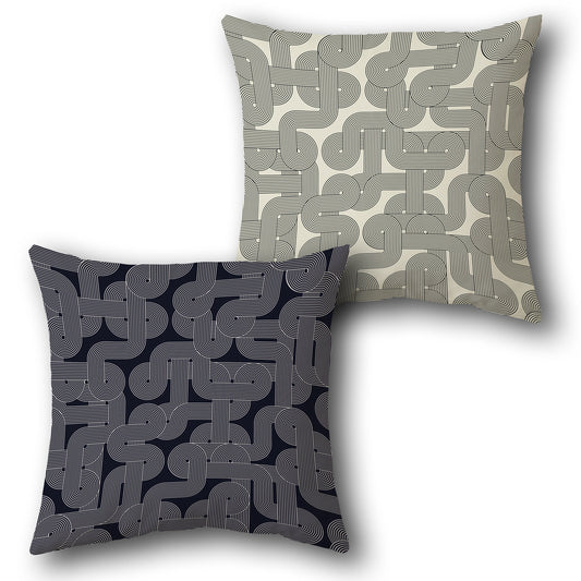 Navy and Cream Wavy Maze Cushion (Front & Back)
