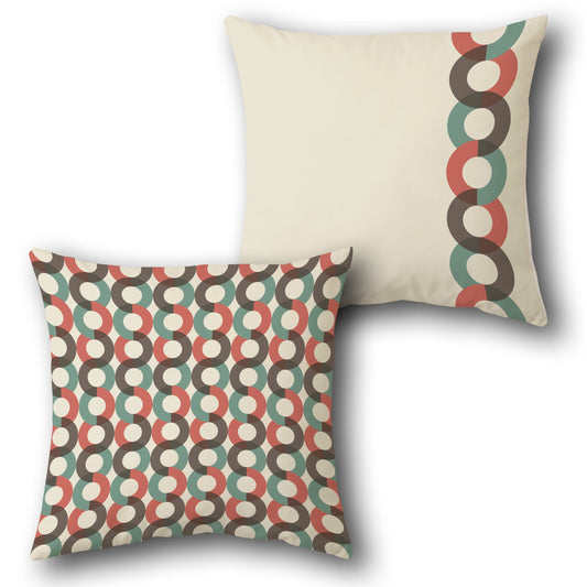 Beige and Multicolor Linked Circle Cushion (Front & Back)