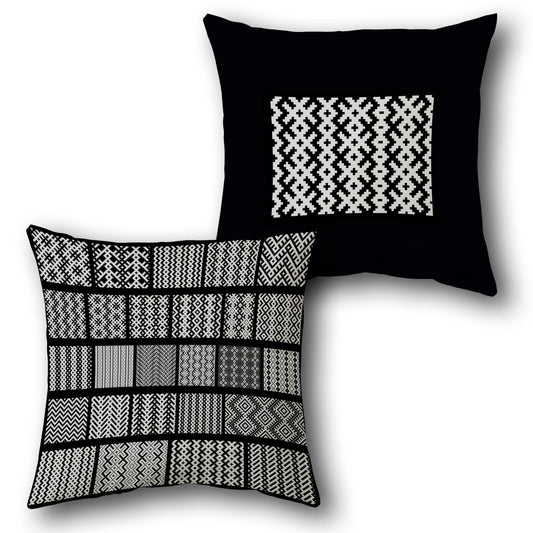Black and White Tribal Patchwork Cushion (Front & Back)