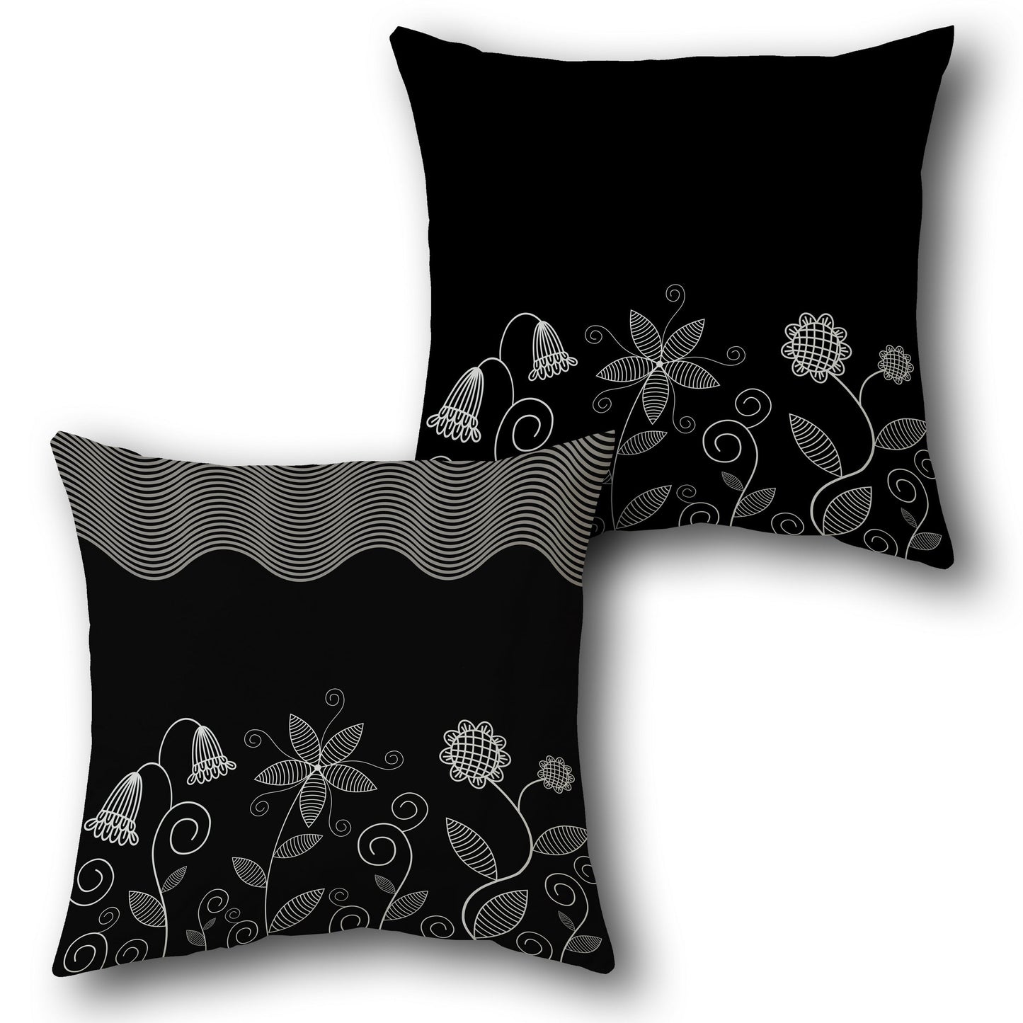 Black-White Floral Wave Cushion (Front & Back)