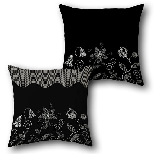 Black-White Floral Wave Cushion (Front & Back)