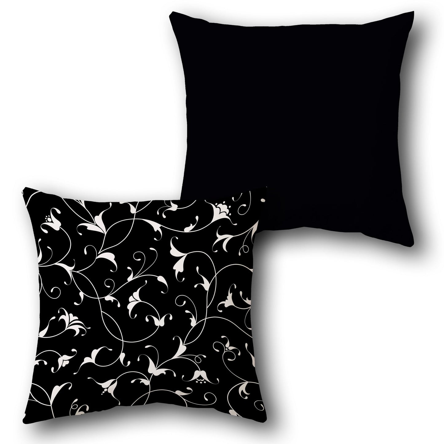 Black-White Swirling Floral Cushion (Front & Back)