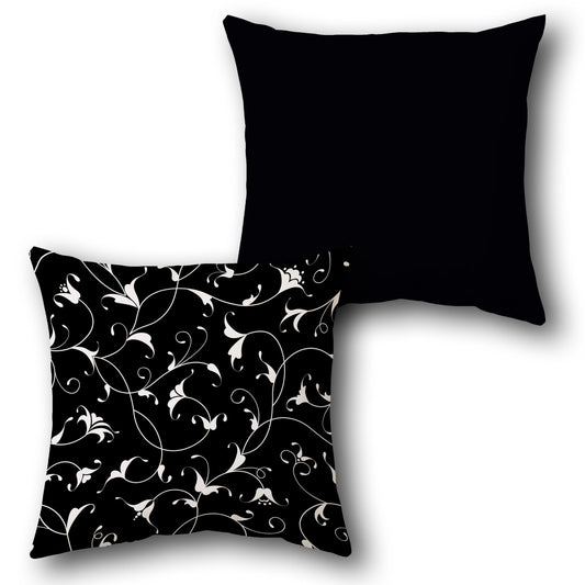 Black-White Swirling Floral Cushion (Front & Back)