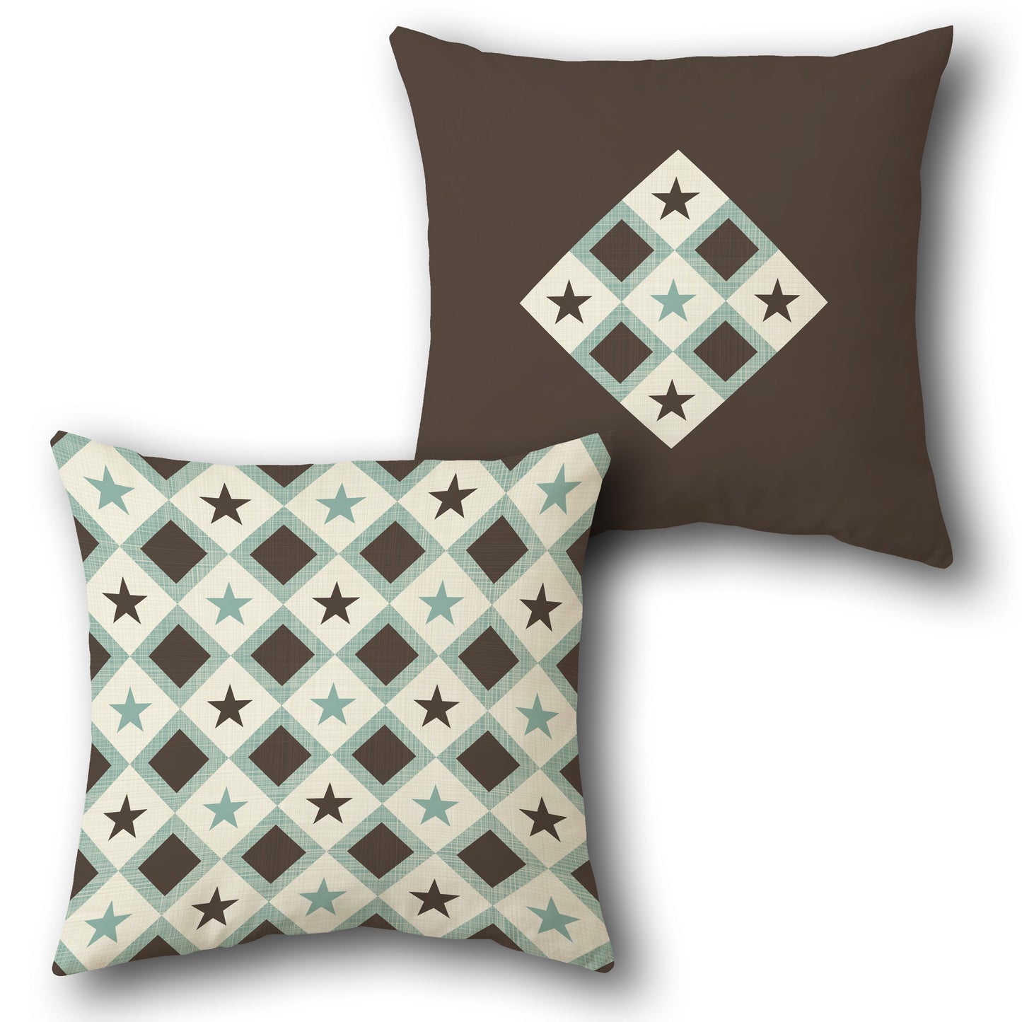 Teal-Brown Star Diamond Cushion (Front & Back)