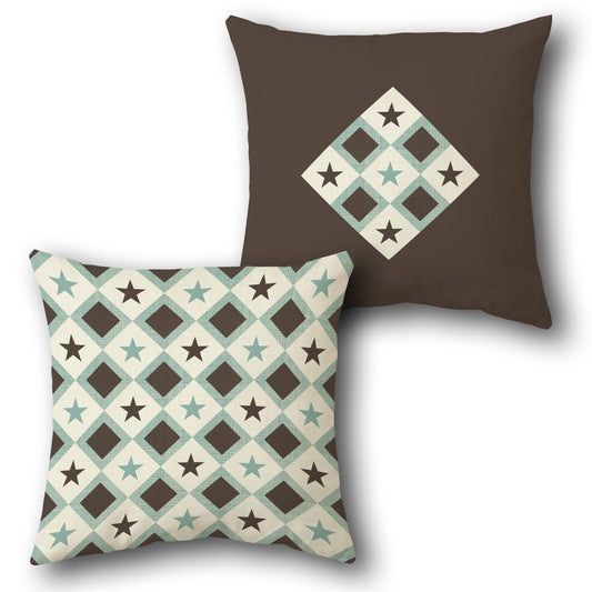 Teal-Brown Star Diamond Cushion (Front & Back)