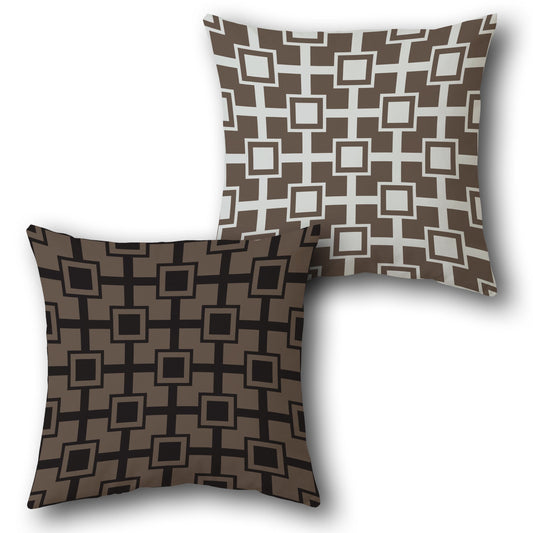 Brown-White Checkered Grid Cushion (Front & Back)