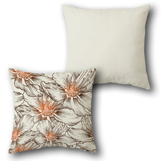 Beige-Orange Floral Bloom Cushion (Front & Back)
