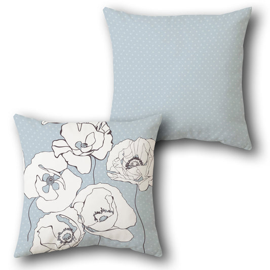 Light Blue-White Floral Polka Cushion (Front & Back)
