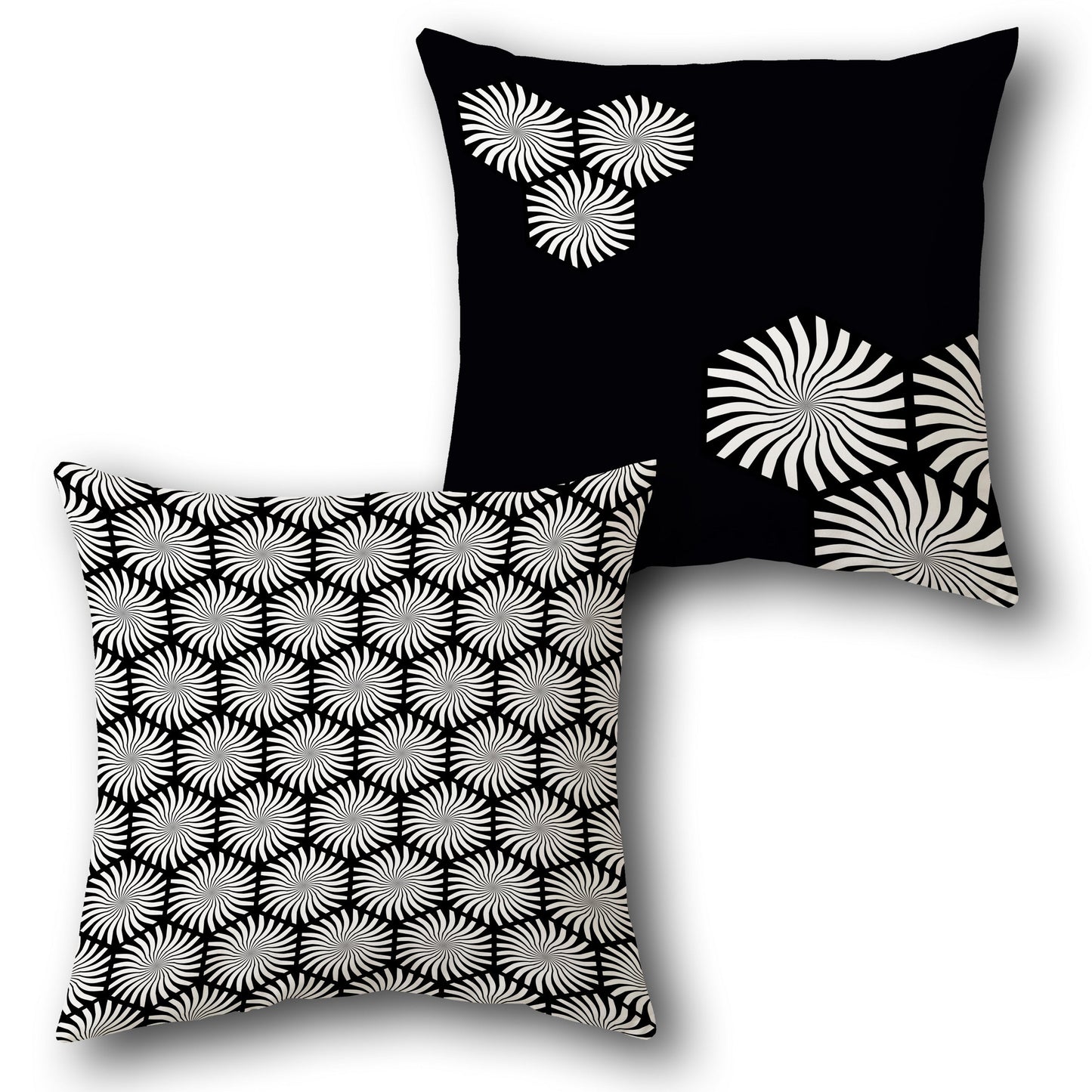 Black-White Spiral Hex Cushion (Front & Back)