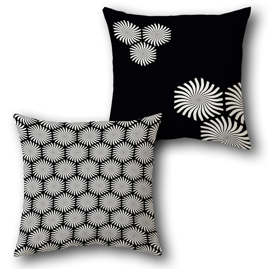 Black-White Spiral Hex Cushion (Front & Back)