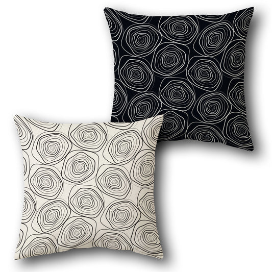 Beige-Black Spiral Wave Cushion (Front & Back)